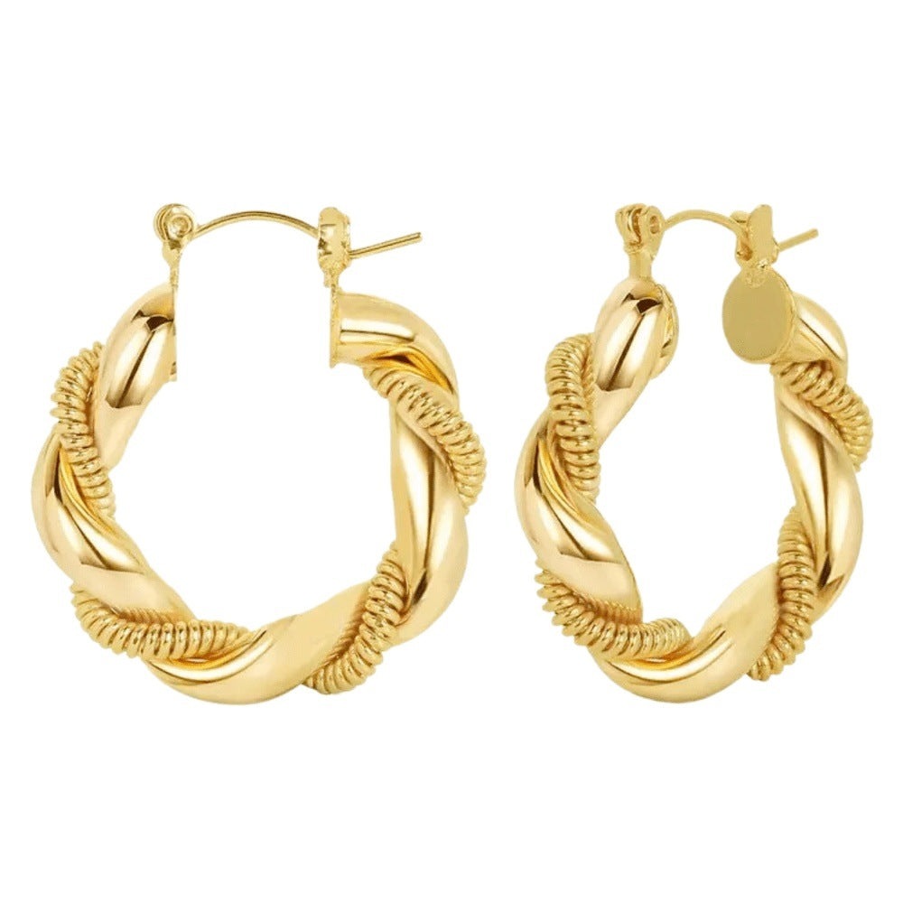 Lea Moda 18K Gold Plated Stainless Steel Twisted Hoop Earrings