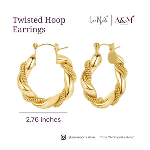 Lea Moda 18K Gold Plated Stainless Steel Twisted Hoop Earrings