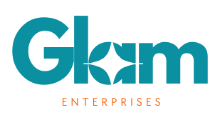 Glam enterprises logo in green and orange color